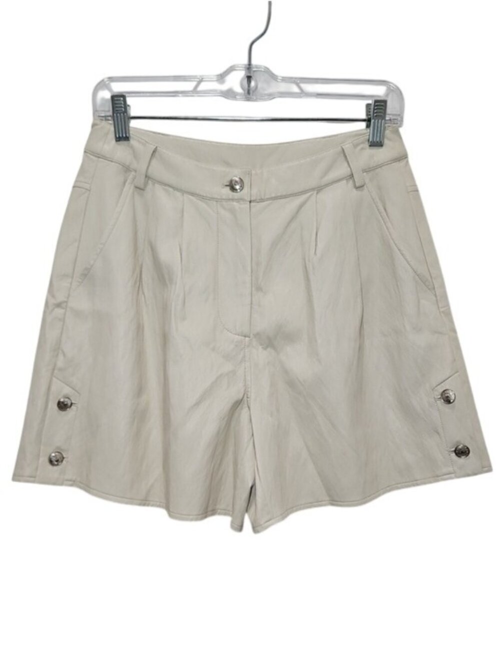 Mystree Cream High-Waist Button-Detail Faux Leather Shorts New Small Neutral